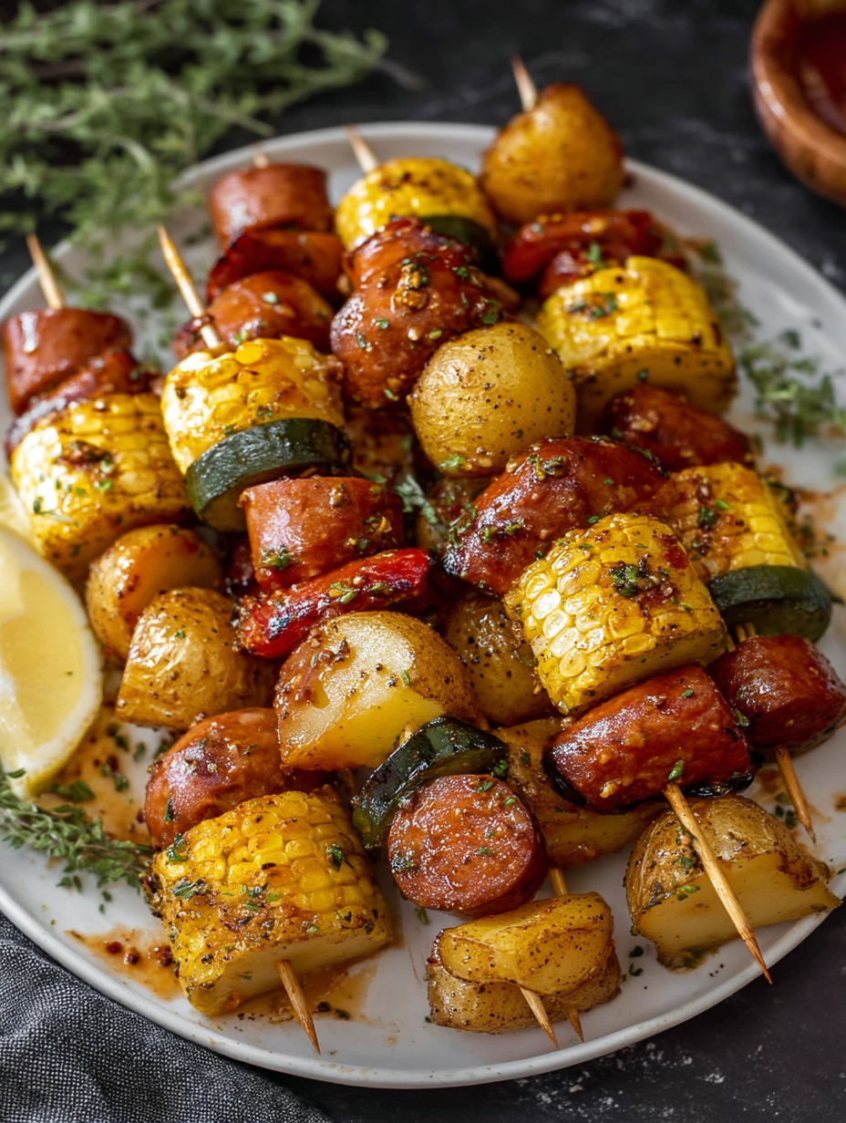 Cowboy Butter Kielbasa and Potato Skewers